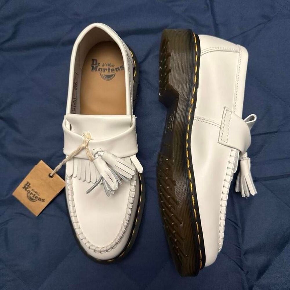 white dr martens tassel loafers